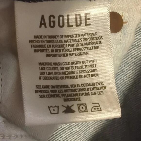 Agolde Fen High Rise Relaxed Taper Destroyed Blue Organic Cotton Jeans Size 23 - Picture 7 of 10